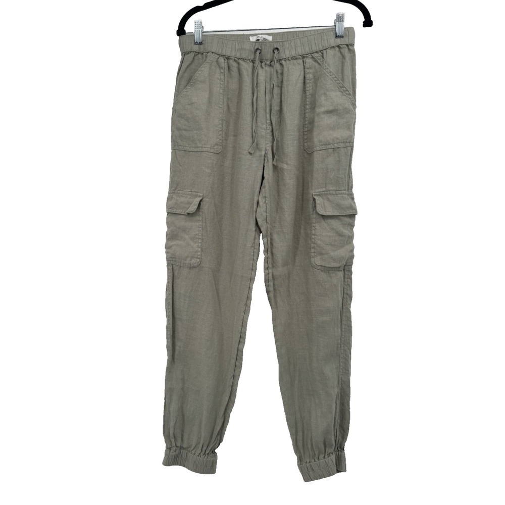 Nicole Miller 100% Linen Cargo Ankle Pants M Pull On Minimalist Boho Drawstring